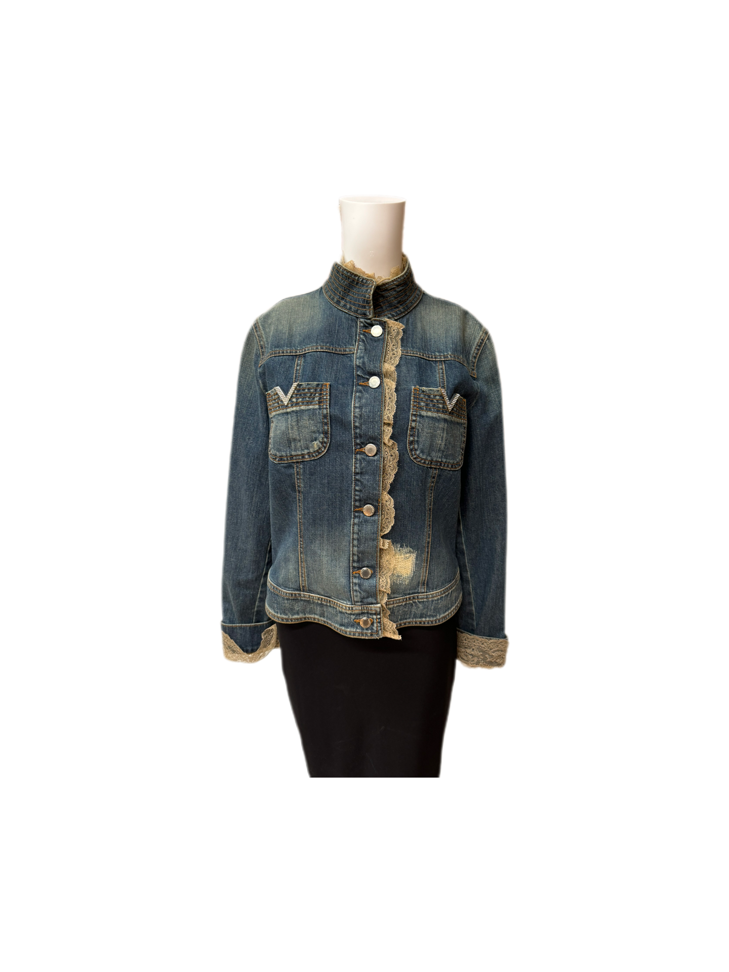 RED VALENTINO Denim Jacket With Rhinestone V Logo — Vicki's Secret